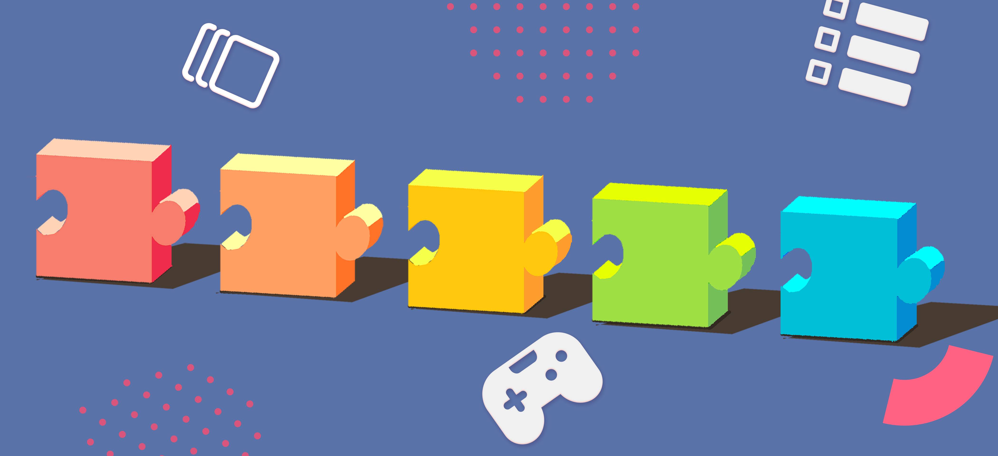 colorful puzzles lined up with MobLab games and survey icons on the side